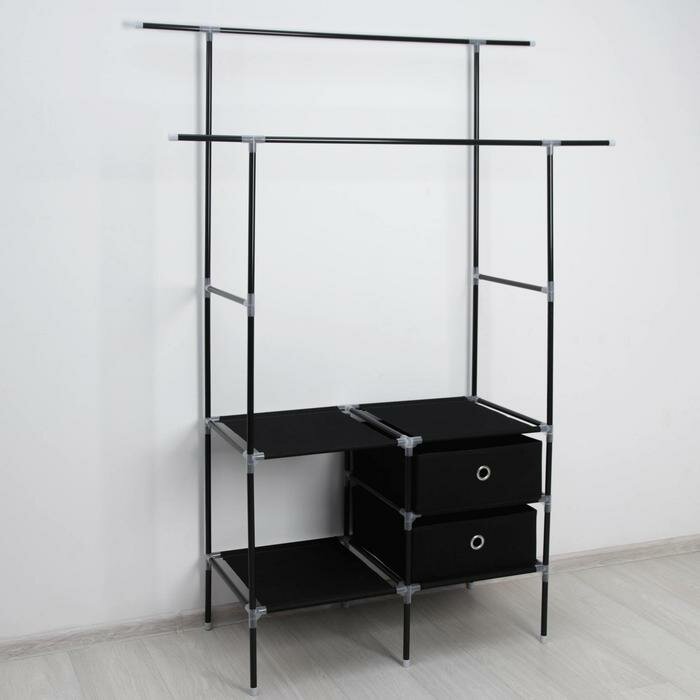 Полка - стойка для вещей Доляна, 2 перекладины, 2 ящика, 120×43×169 см, цвет чёрный - фотография № 2