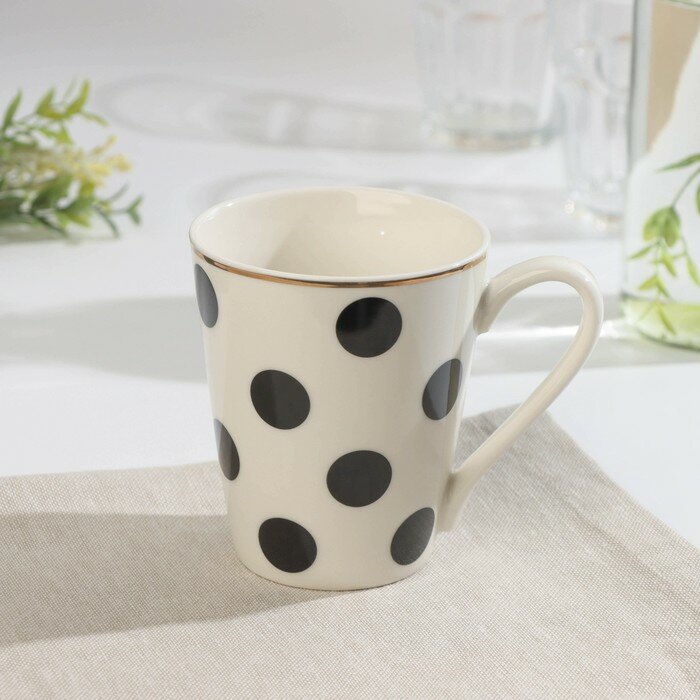 фото Кружка фарфоровая Доляна «Круги», 350 мл, цвет белый