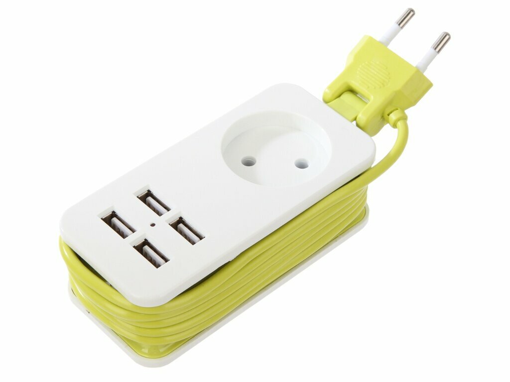 Удлинитель Uniel Travel 1 Socket 2 USB 1.5m White-Green S-CT1-1.5U