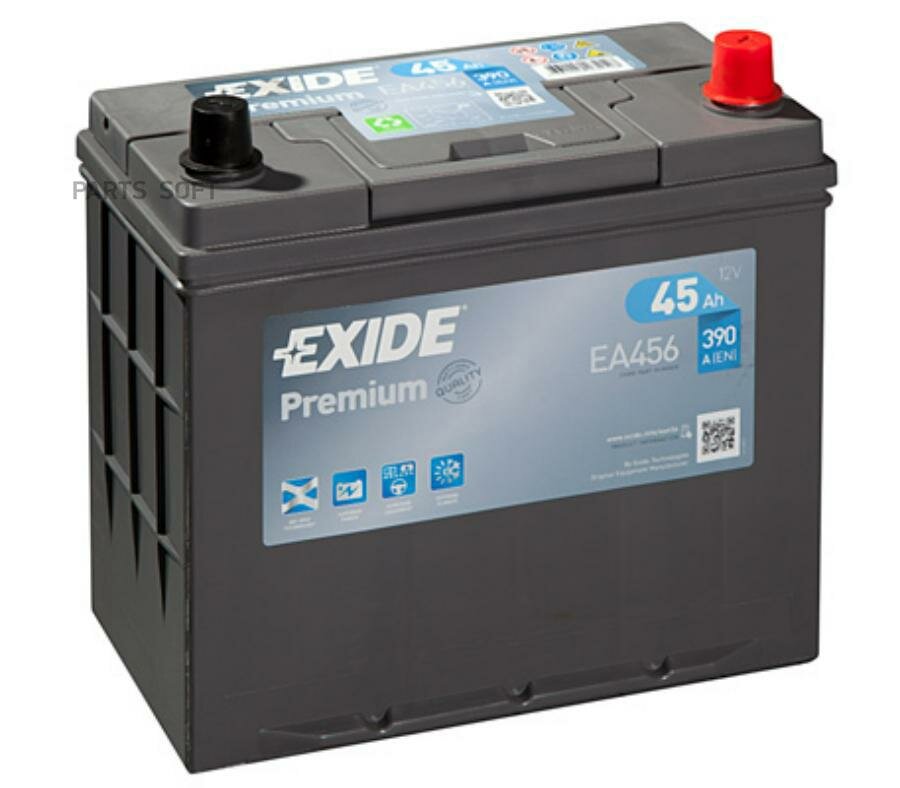 exide ea456 premium_аккумулят.батарея! 14.7/13.1 (+адаптер)евро 45ah 390a 237/136/227 carbon boost\