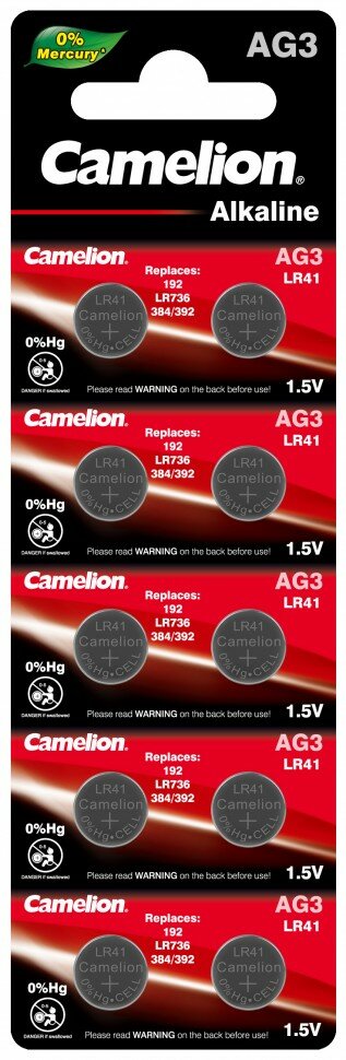 Элемент питания G 3 BL-10 Mercury Free (AG3-BP10(0%Hg), 392A/LR41/192 батарейка для часов) Camelion