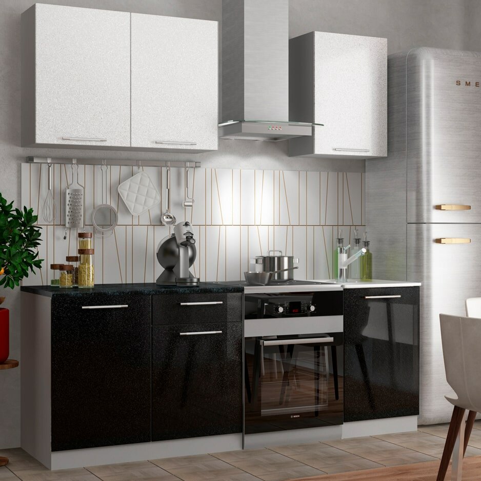 Кухня ДСВ-мебель Олива 1500 Белый металлик/Черный металлик ДС41563