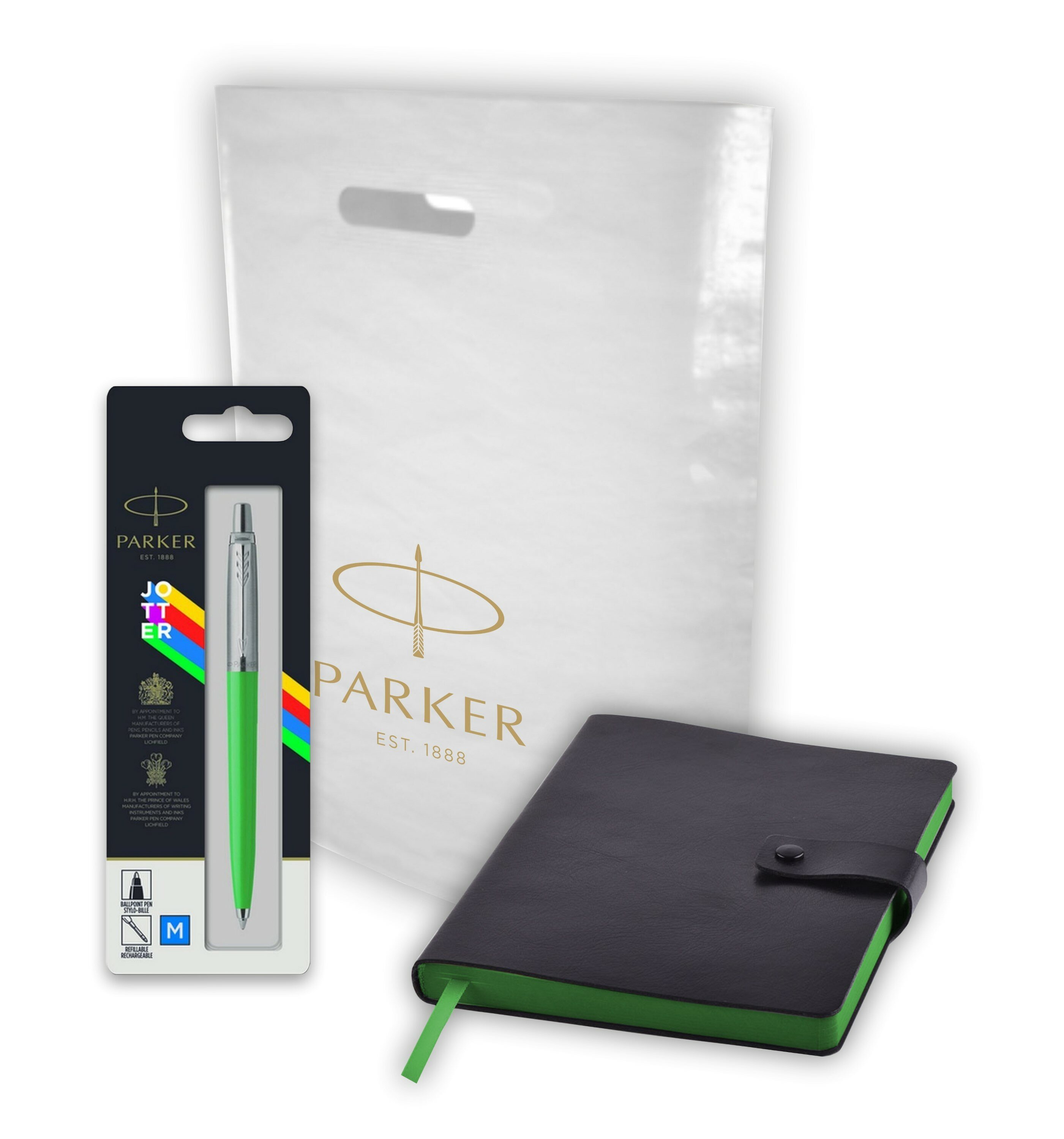 Подарочный набор: Шариковая ручка Parker Jotter ORIGINALS GREEN CT В блистере и Ежедневник недатированный черный