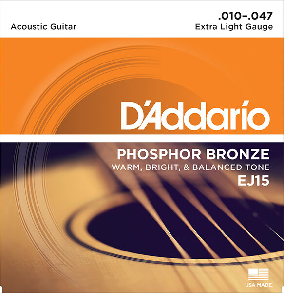 Струны для акустической гитары фосфорная бронза Extra Light 10-47 D`Addario EJ15 PHOSPHOR BRONZE