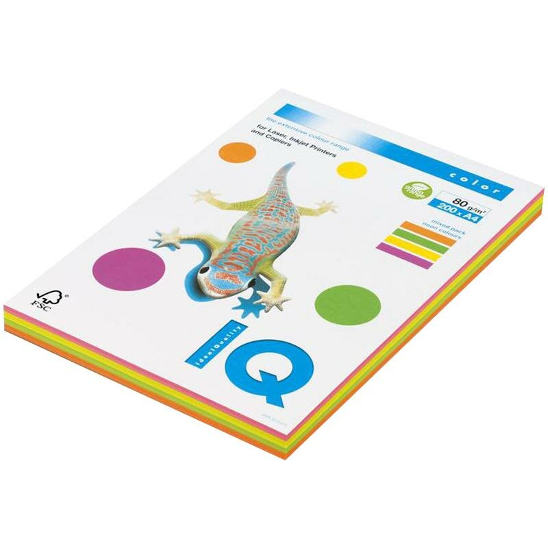Бумага "IQ Color Neon Mixed Packs" А4, 80г/м2, 200л. (4 цвета) RB04
