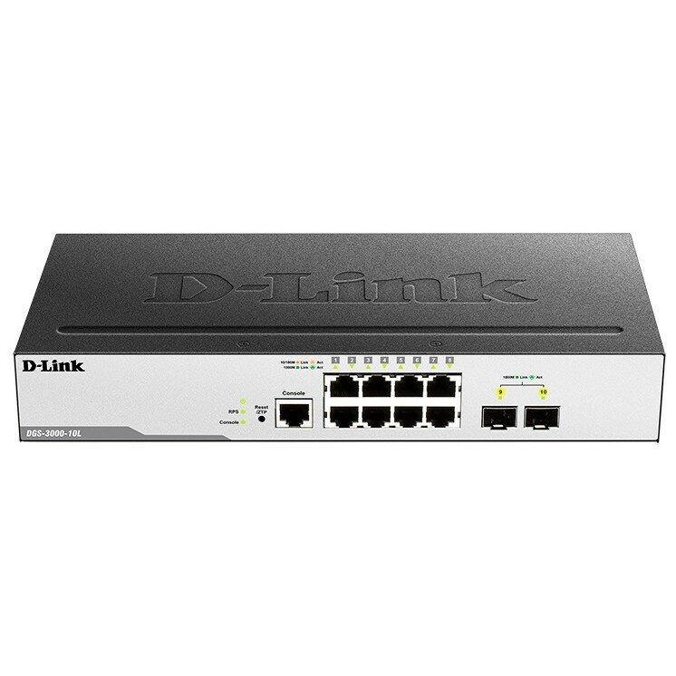 D-Link DGS-3000-10L B1A Управляемый коммутатор 2 уровня с 8 портами 10 100 1000Base-T и 2 портами 1000Base-X SFP