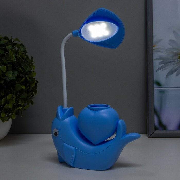 Настольная лампа "Дельфин" LED 3Вт USB АКБ синий 14,5х5х28 см - фотография № 3