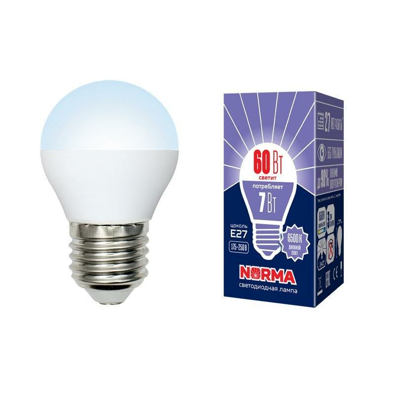 Volpe Лампа светодиодная (UL-00003821) E27 7W 6500K матовая LED-G45-7W/DW/E27/FR/NR