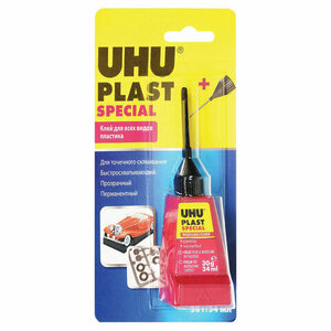 Фото Клей для пластика UHU Plast Special, 30 г, с иглой-дозатором, единичный блистер с европодвесом, 45880