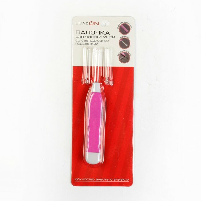 Палочка для чистки ушей Luazon LES-03, LED-подсветка, 3 насадки, от батареек (в комплекте) - фотография № 4