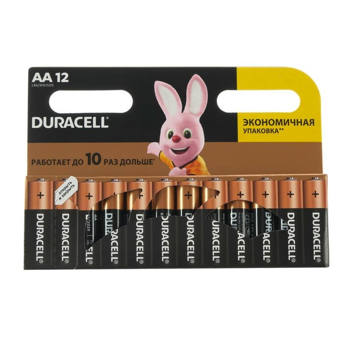 Duracell Батарейка алкалиновая Duracell Basic, AA, LR6-12BL, 1.5В, блистер, 12 шт.