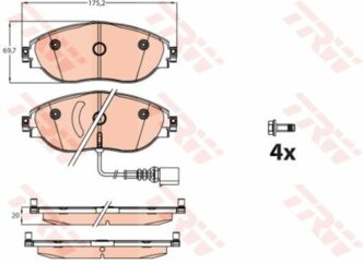 Колодки тормозные передние Skoda Octavia III/Octavia III Combi/Superb III 12>20 VW Golf VII/Golf VII Variant/Passat B8 12>20 Seat Leon/Leon SC/Leon ST 13>18 Audi A3/A3 Limousine/A3 Sportback 12>20 TRW GDB2114