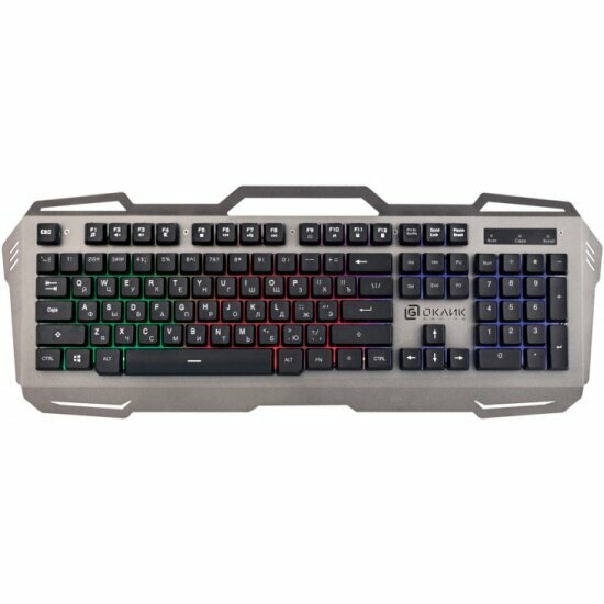 Клавиатура OKLICK 747G серый/черный USB Multimedia for gamer LED (1103526)