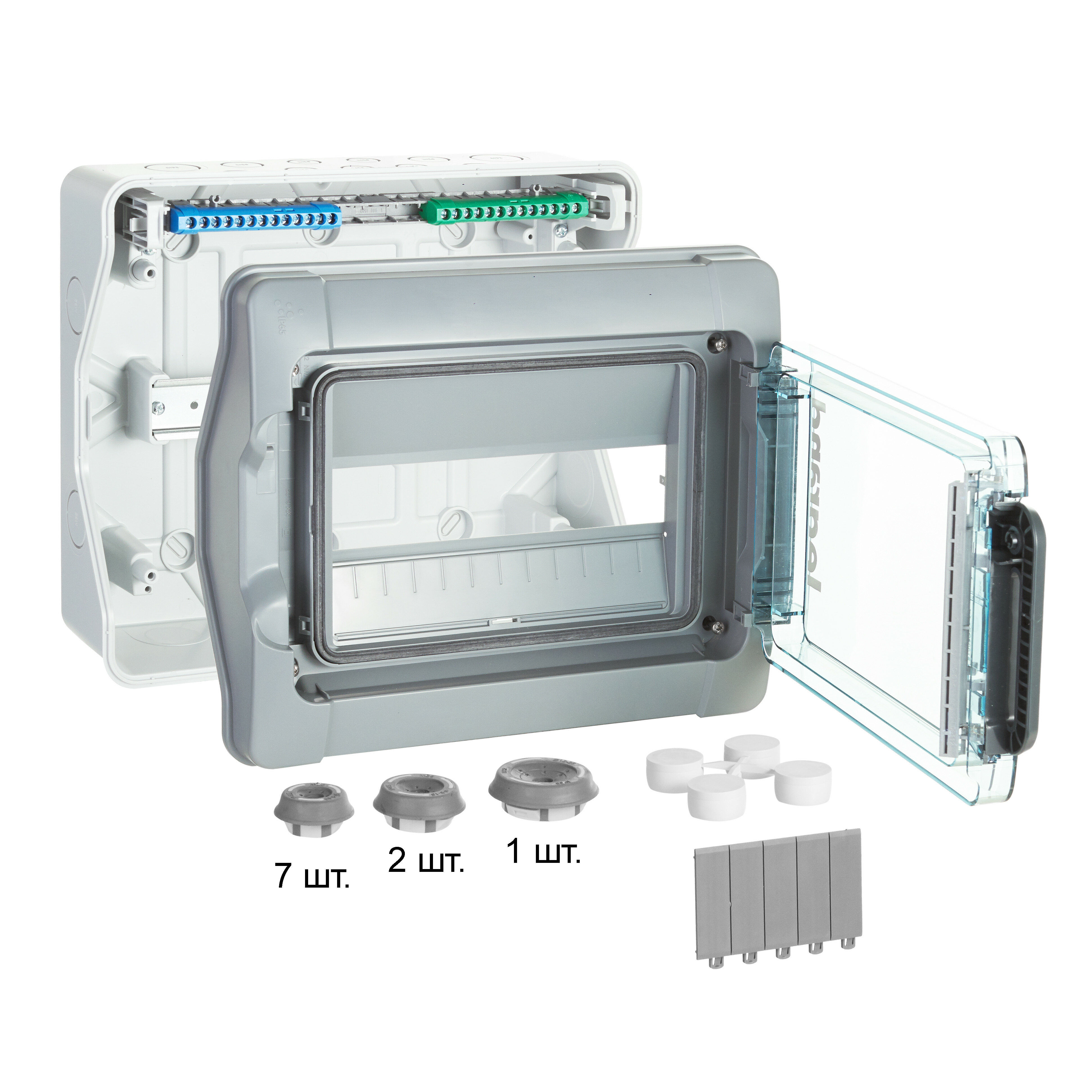 Бокс (щиток) на 12 автоматов 1 ряд пластиковый наружный IP65 прозрачная дверь с шинами N и PE Plexo3 (Legrand), арт. 601981