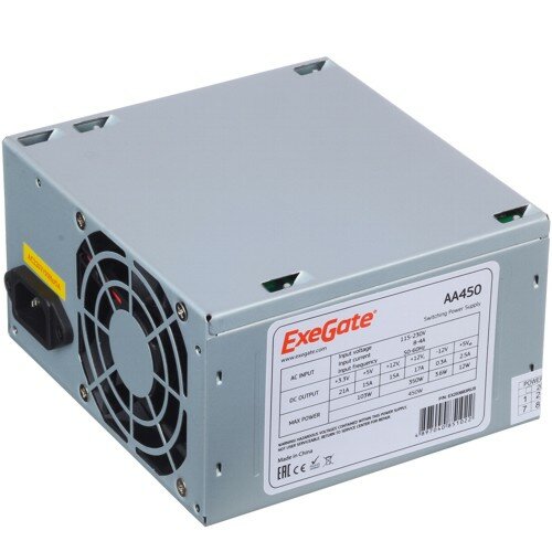 Блок питания Exegate AAA450 450Вт ATX 2.2, 8 см, 20+4pin, 2 SATA, molex