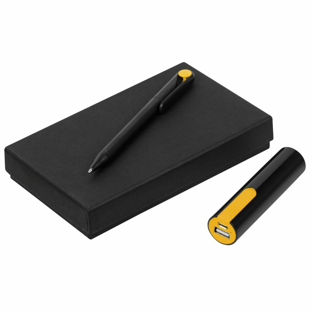 Набор Takeover Black, черно-желтый, коробка: 17,2×10,3×2,9 см; аккумулятор: диаметр 2,5 см длина 9,9 см, пластик; картон