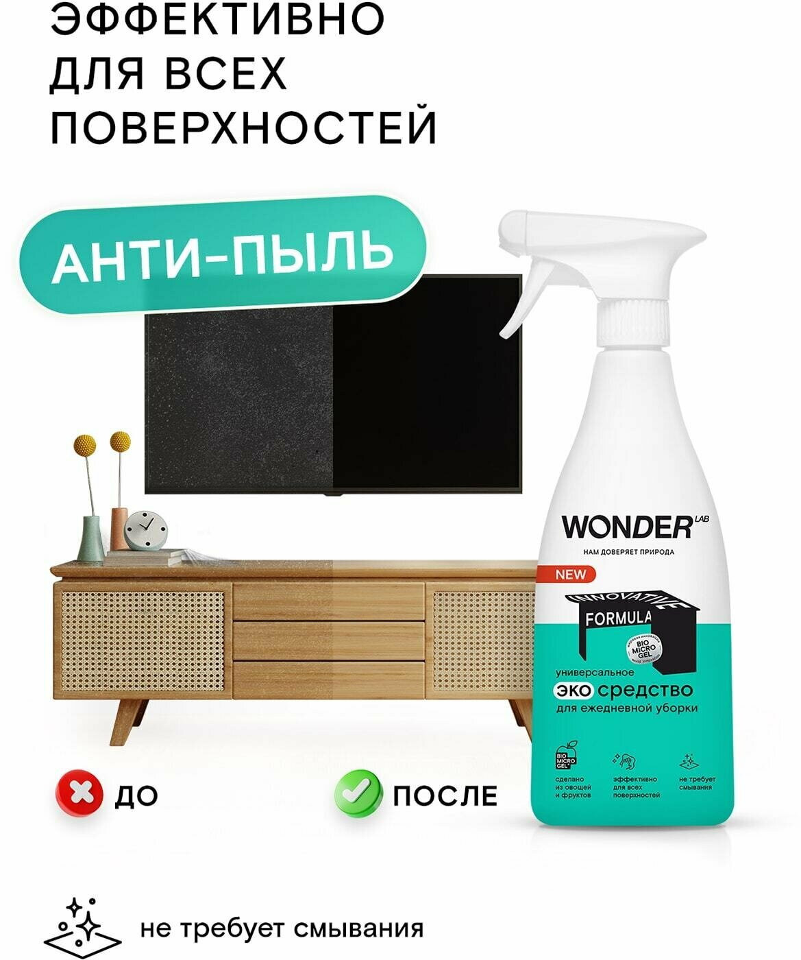 Wonder Lab / Чистящее средство для ежедневной уборки Wonder Lab Универсальное Эко для любых поверхностей 550мл 3 шт