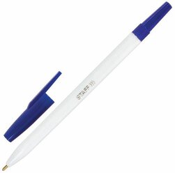 Ручка шариковая STAFF Office White, синяя, корпус белый, узел 1мм, линия письма 0,7мм, 142964 (100 шт.)