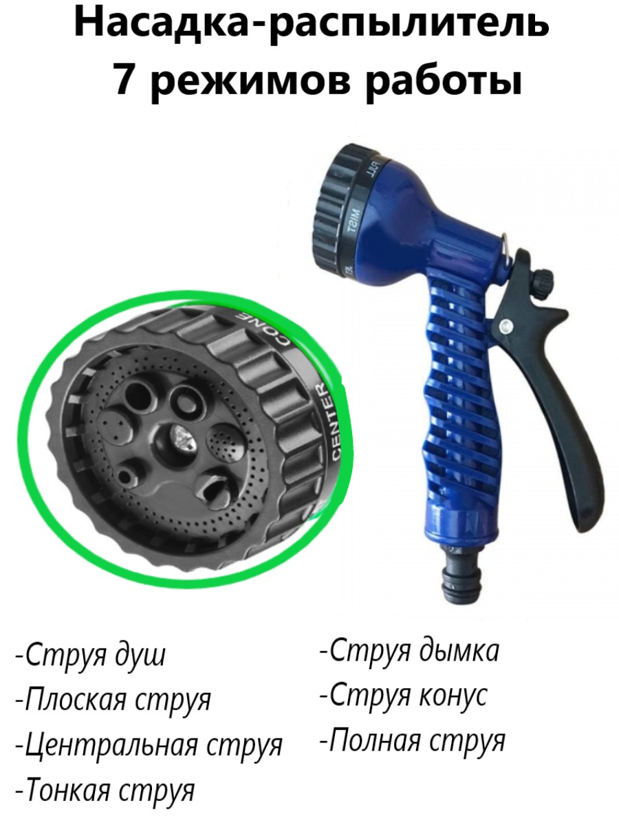 Шланг, шланг растягивающийся для полива, шланг с латунными разъемами и распылителем, садовый шланг от 5 до 25 метров, синий - фотография № 5