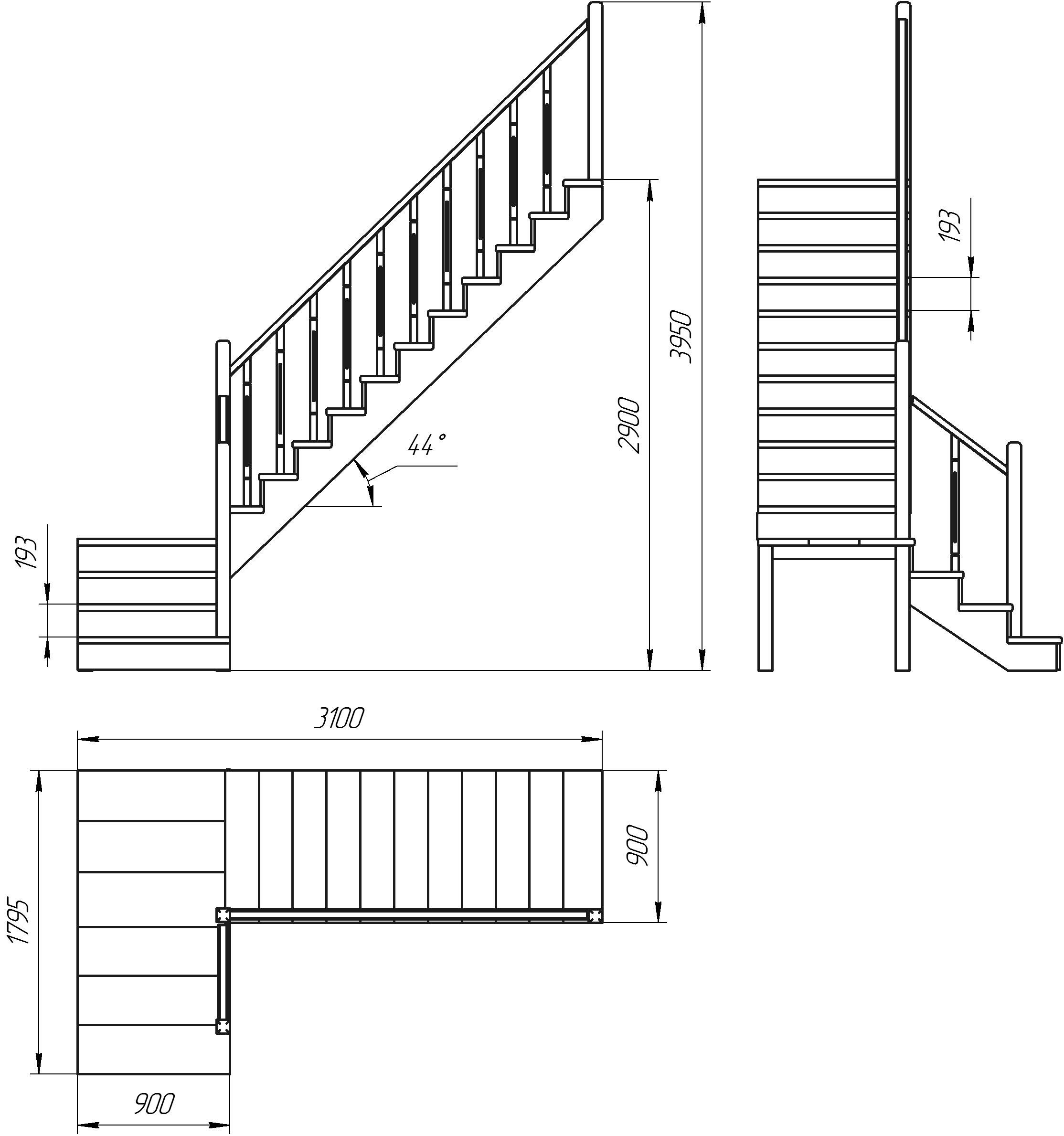 Деревянная межэтажная лестница ЛЕС-08, Сосна - фотография № 3