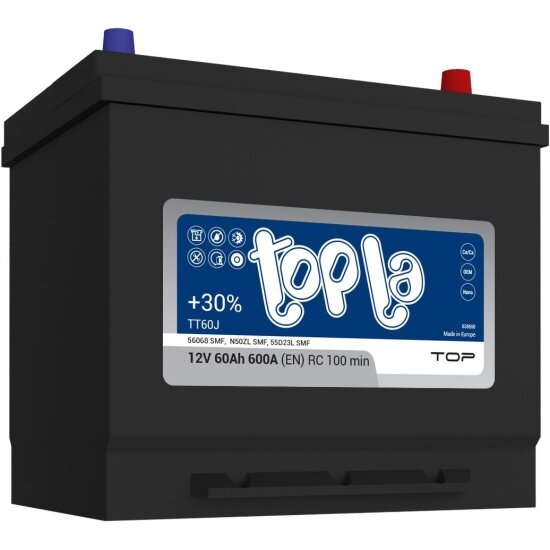 Аккумулятор TOPLA Top JIS TT60J 56068 SMF (118861), 230x172x220, обратная полярность, 60 Ач