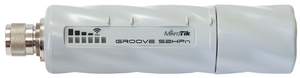 MikroTik Groove 52 with N-male connector, High Gain Single Chain 2.4GHz / 5GHz 802.11abgn wireless, 600MHz CPU, 64MB RAM, 1x LAN, mounting loops, POE, PSU, plastic case, RouterOS L3