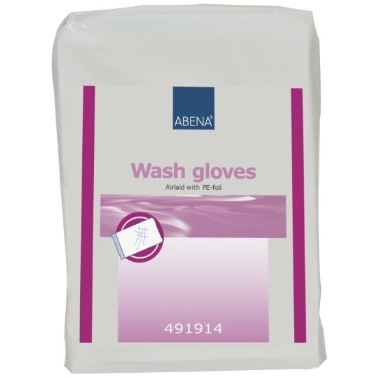 Рукавицы для мытья ABENA Wash gloves Airlaid/PE 23х16 см, 50 шт.