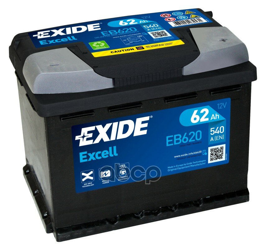 Exide Eb620 Excell_аккумуляторная Батарея! 19.5/17.9 Евро 62ah 540a 242/175/190 EXIDE арт. EB620