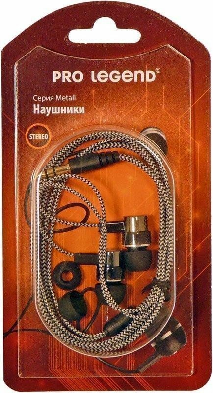 Наушники Pro Legend Sound PL5022 с микрофоном черные затычки, 6-23kHz, 102#3dB, 32Ом, шнур 1.2м