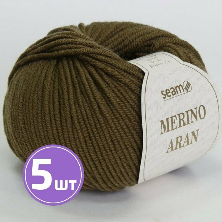 Пряжа для вязания крючком спицами SEAM Сим Сеам Merino Aran средняя, шерсть мериносовая 100%, цвет 24 светло-оливковый 5 шт. по 50 г, 87 м