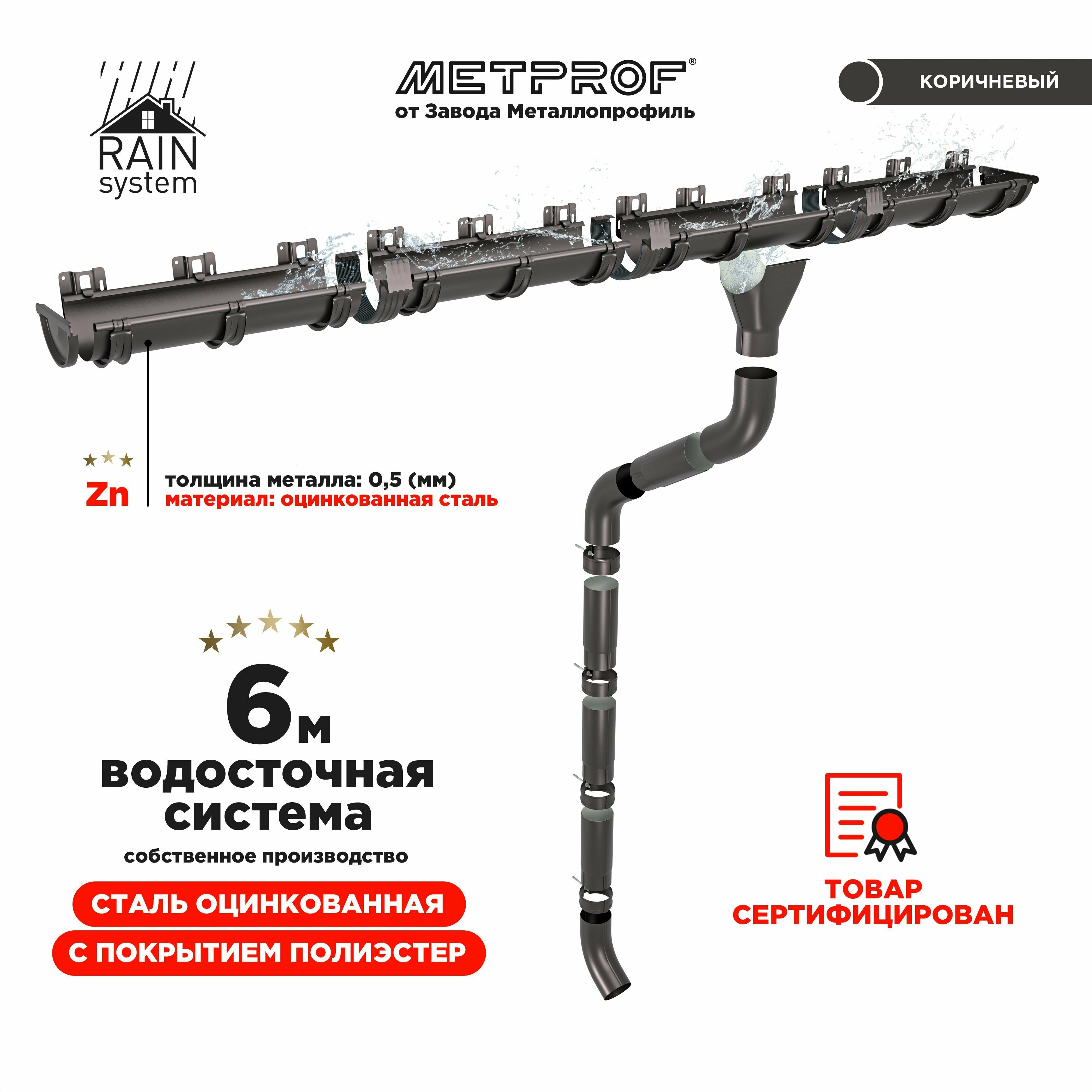 Водосточная система RAIN SYSTEM/ Комплект на 6 метров, цвет 8019/ RR 32 - фотография № 1