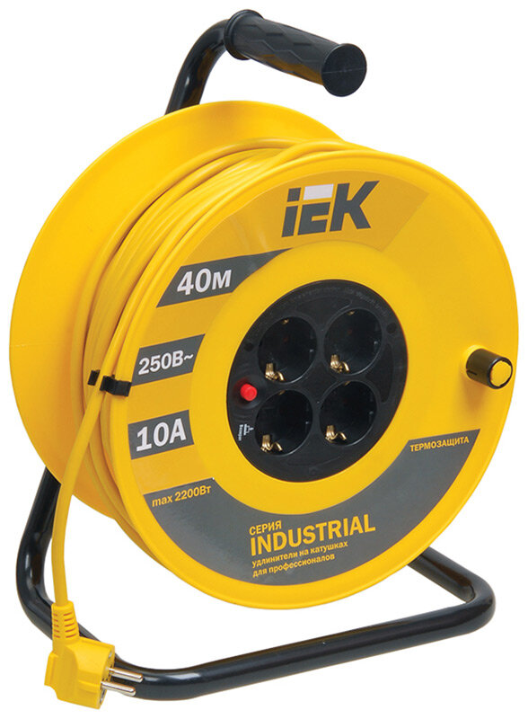 Катушка IEK УК40 с т/з 4 места 2P PE/40м 3х1 0 мм2 ''Industrial''