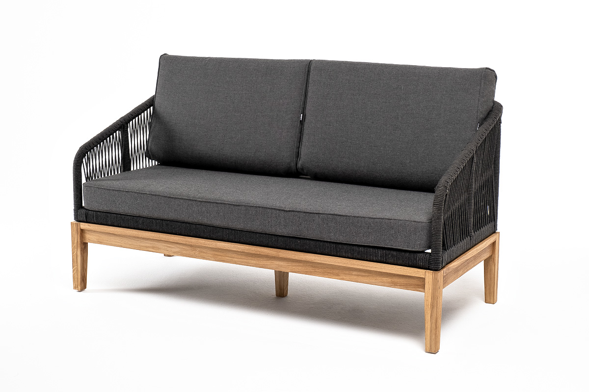"Канны" диван 2-местный плетеный из роупа, основание дуб, темно-серый - фотография № 2