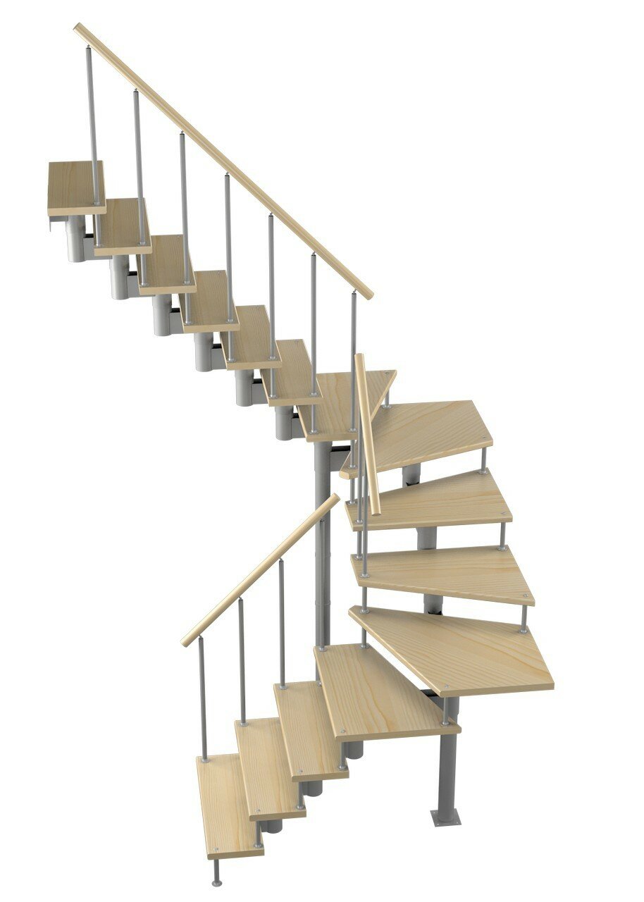 Модульная лестница Спринт 180 (h 2700-2850, Серый, Сосна, Нержавеющая сталь) - фотография № 1