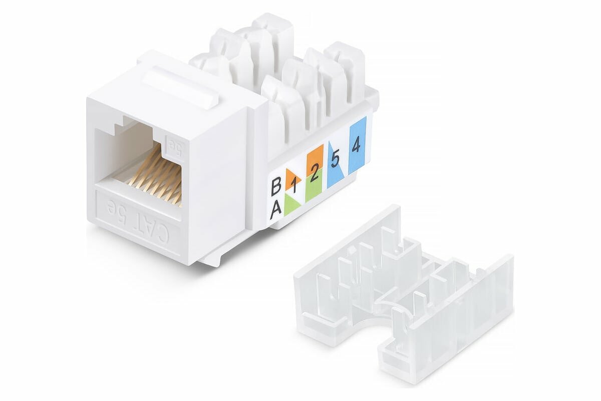 Вставка Keystone Cabeus Jack RJ-45, категория 5e, заделка 110 тип, белая, со стяжкой KJ-RJ45-Cat.5e-90-SW
