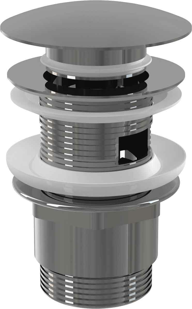 Донный клапан AlcaPlast A390 сифона для умывальника CLICK/CLACK 5/4", цельнометаллический с переливом и большой заглушкой, хром
