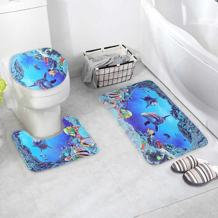 Доляна Набор ковриков для ванной и туалета Доляна «Дельфин», 3 шт: 35×39, 40×50, 45×75 см - фотография № 1