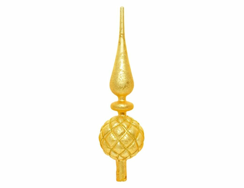 Елочная верхушка DIAMOND (рифление крупной сеточкой) стеклянная матовая золотая 31 см Kaemingk (Decoris) 170007-3