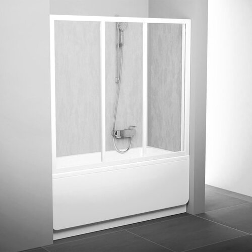 Шторка для ванны раздвижная Ravak AVDP3-160 белый профиль матовое стекло (капли) 40VS0102ZG