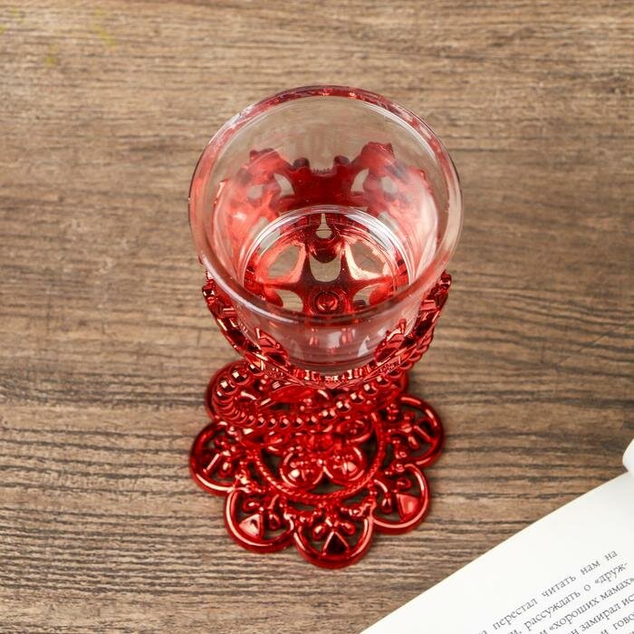 Подсвечник пластик, стекло на 1 свечу "Тройное сердце" бокал на ножке красный 15х6,3х6,3см - фотография № 6