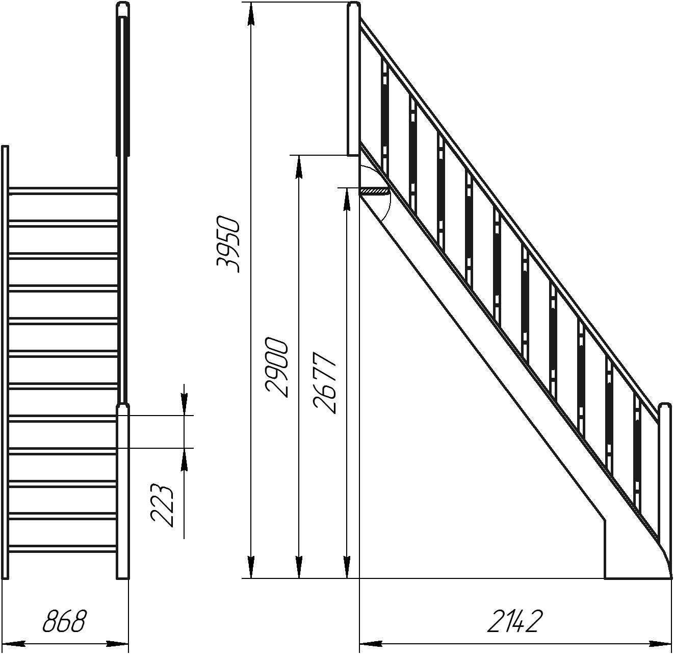 Деревянная лестница прямая ЛЕС-12 (h 2676-2900), Сосна - фотография № 4