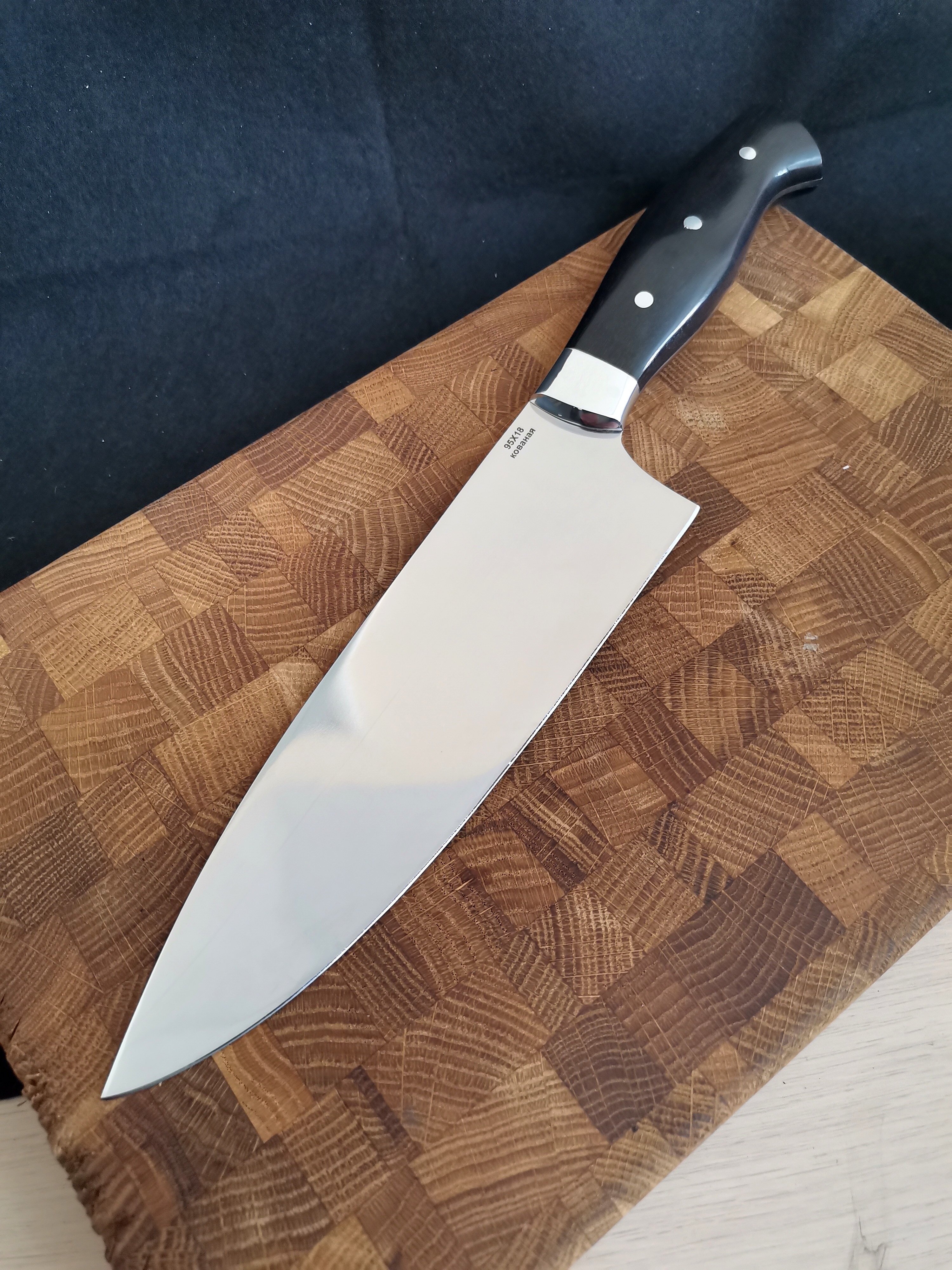 Нож кухонный поварской шеф кованая сталь, карельская береза - фотография № 4