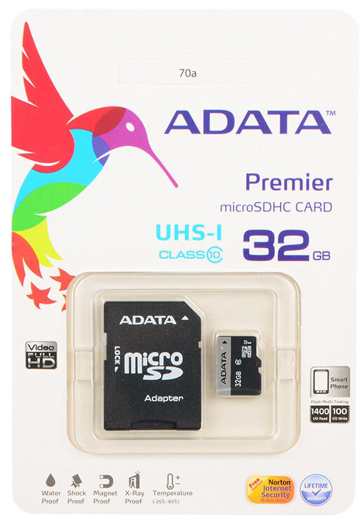 ADATA Micro SDHC 32Gb Class 10 UHS-I + адаптер SD