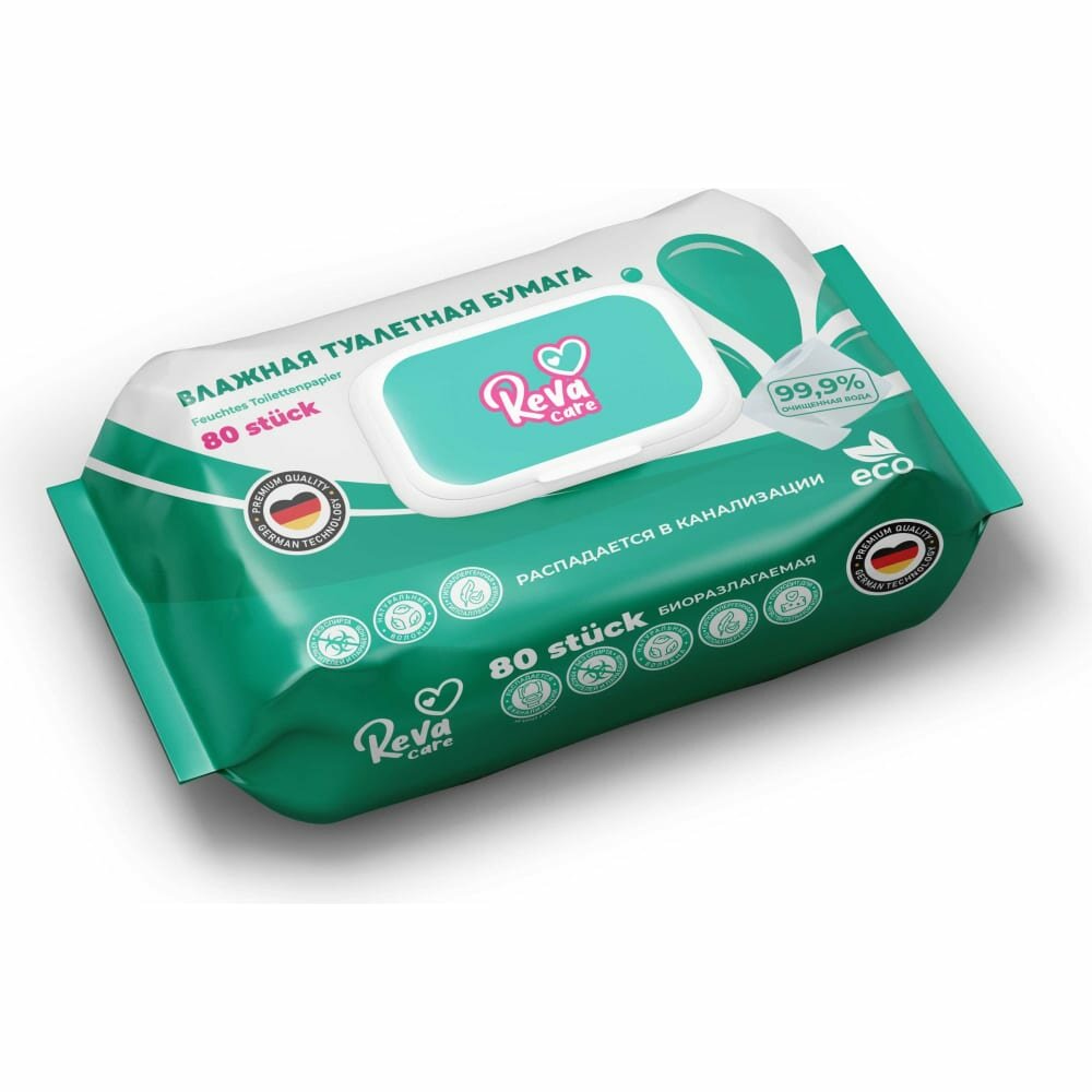 фото Reva Care влажная туалетная бумага REVA СARE классическая,80 ШТ/Авангард/20-шт R40080A