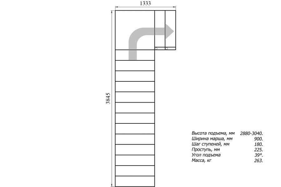 Модульная лестница Статус 225 (h 2880-3040, Серый, Сосна, Крашеная) - фотография № 3