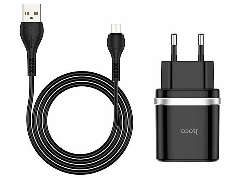 Зарядное устройство Hoco C12Q Smart 1xUSB 3A 18W QC3.0 / QC2.0 + кабель MicroUSB Black