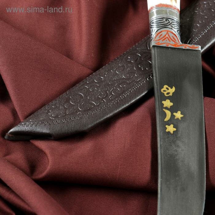 Нож Пчак Шархон - Большой, косуля, широкая рукоять, гарда олово гравировка. ШХ-15 (17-19 см) - фотография № 2