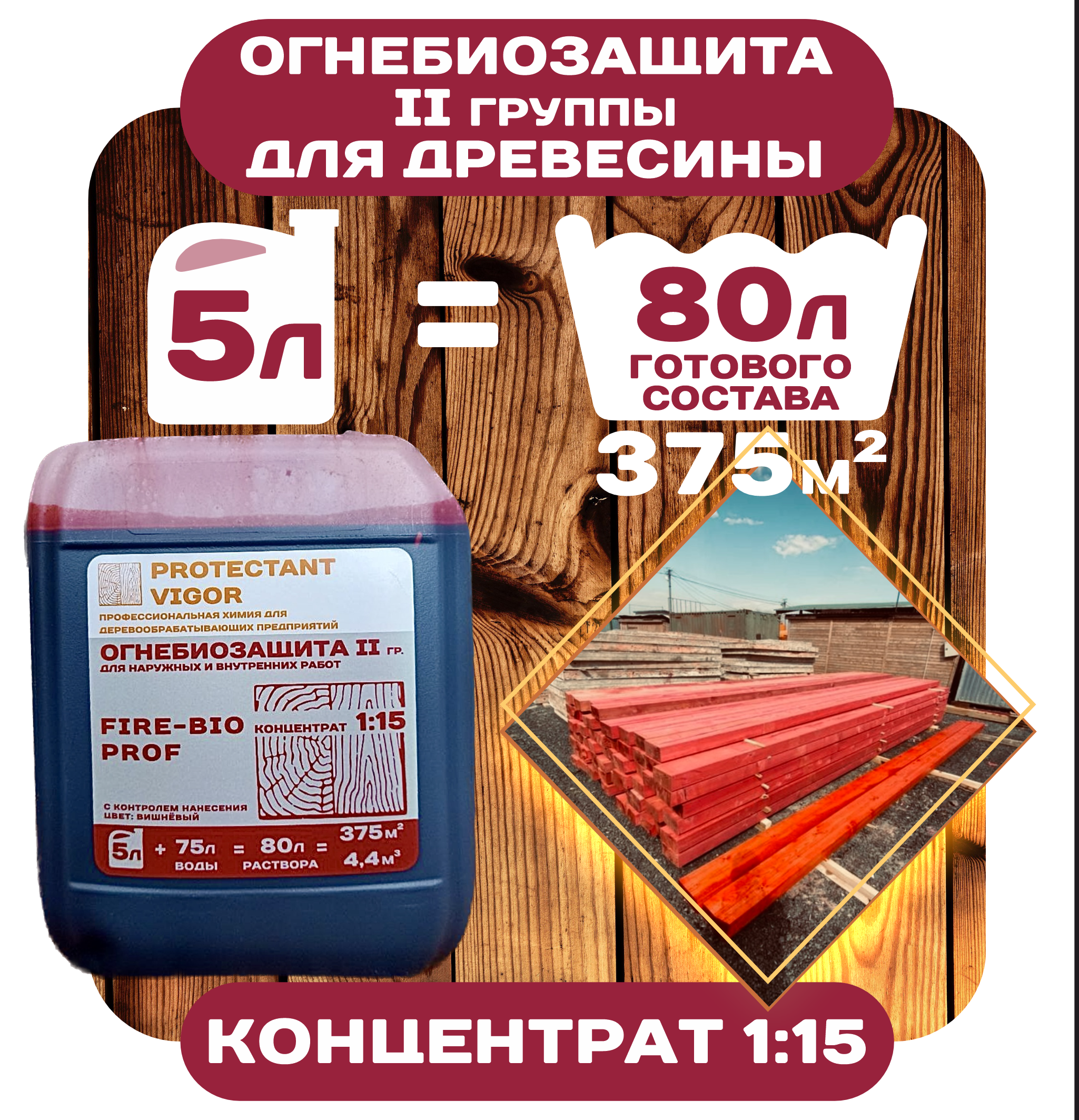 Огнебиозащита Концентрат 1:15 Protectant Vigor Fire Bio SUPER PROF - фотография № 1