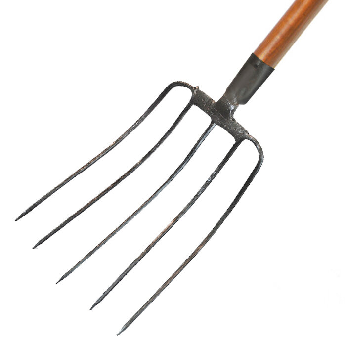 фото Вилы Сенные 5-ти зубые рельсовая сталь 'Урожайная сотка' с крашеный деревянный черенок F102-5T