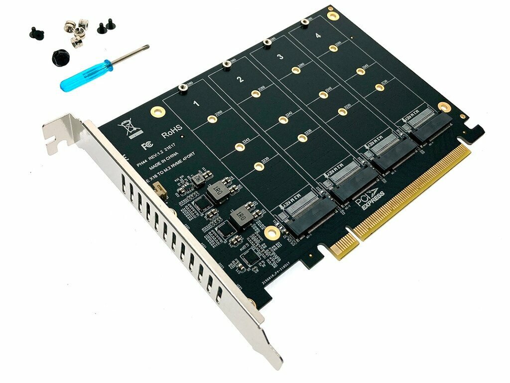 Контроллер PCI-E 4 порта M.2 NVMe модель PCIe4NVME Espada